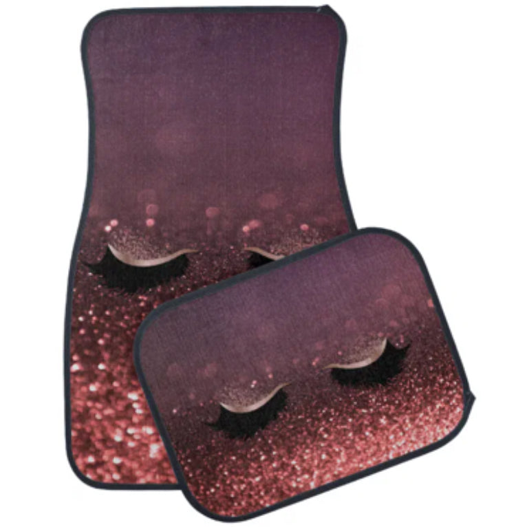 Girly Faux Lashes, Glitter Bokeh Car Floor Mat