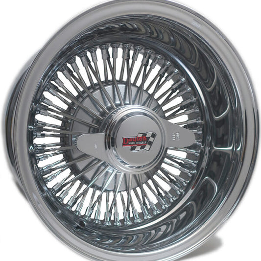 NEW SET (4) GENUINE DAYTON STAMPED 13×7″ DEEP DISH 72 SPOKE STRAIGHT LACE STAINLESS & CHROME LOWRIDER KNOCKOFF WIRE WHEELS SET OF FOUR (4) WITH 3 WING SMOOTH HARDWARE