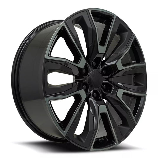 GM SPLIT 6 SPOKE REPLICA WHEEL – GLOSS BLACK MACHINED FACE WITH DARK CLEAR COAT AND SATIN BLACK INSERTS